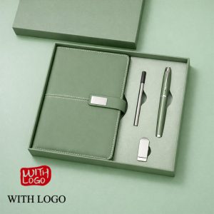 Set de Regalo Cuaderno, Bolígrafo y Memoria USB Personalizados – Caja Corporativa Premium