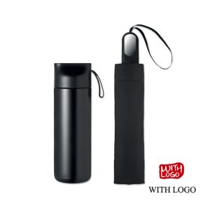 Set de Regalo Premium con Botella Térmica de 600 ml y Paraguas Plegable Antiviento