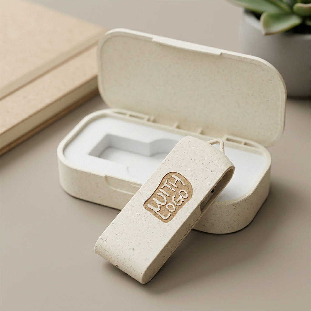 Memorias USB personalizadas ECO de fibra de trigo con grabado láser para empresas