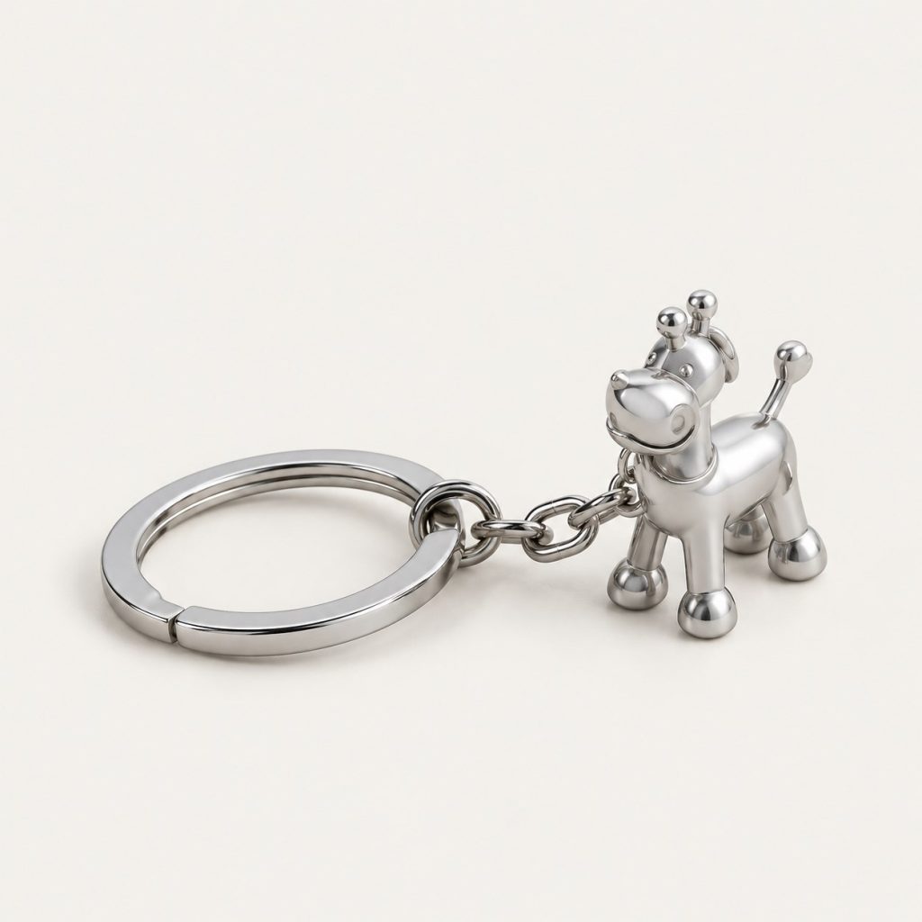 Llavero metálico con figura de animal.