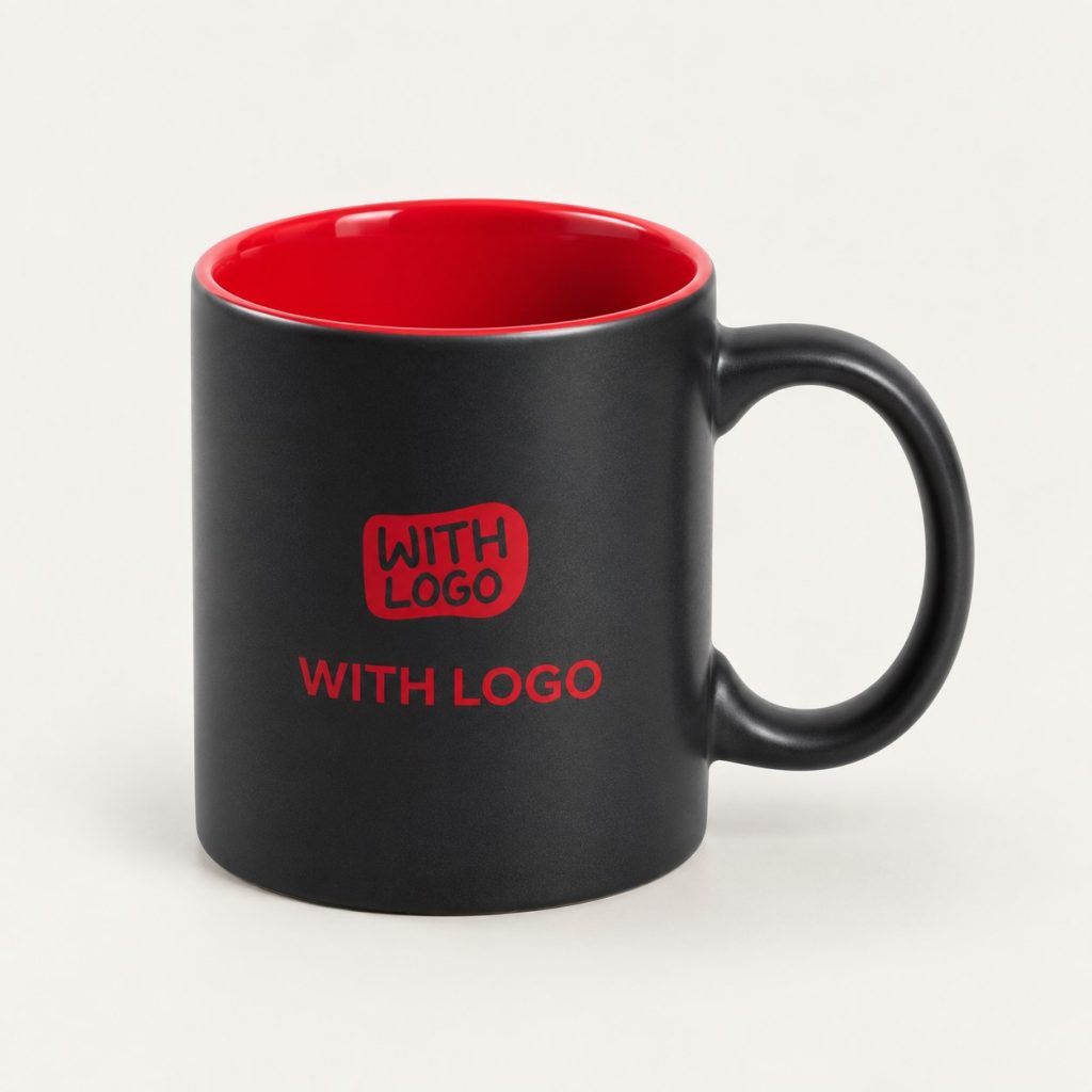 Taza negra con interior rojo y personalización Withlogo.
